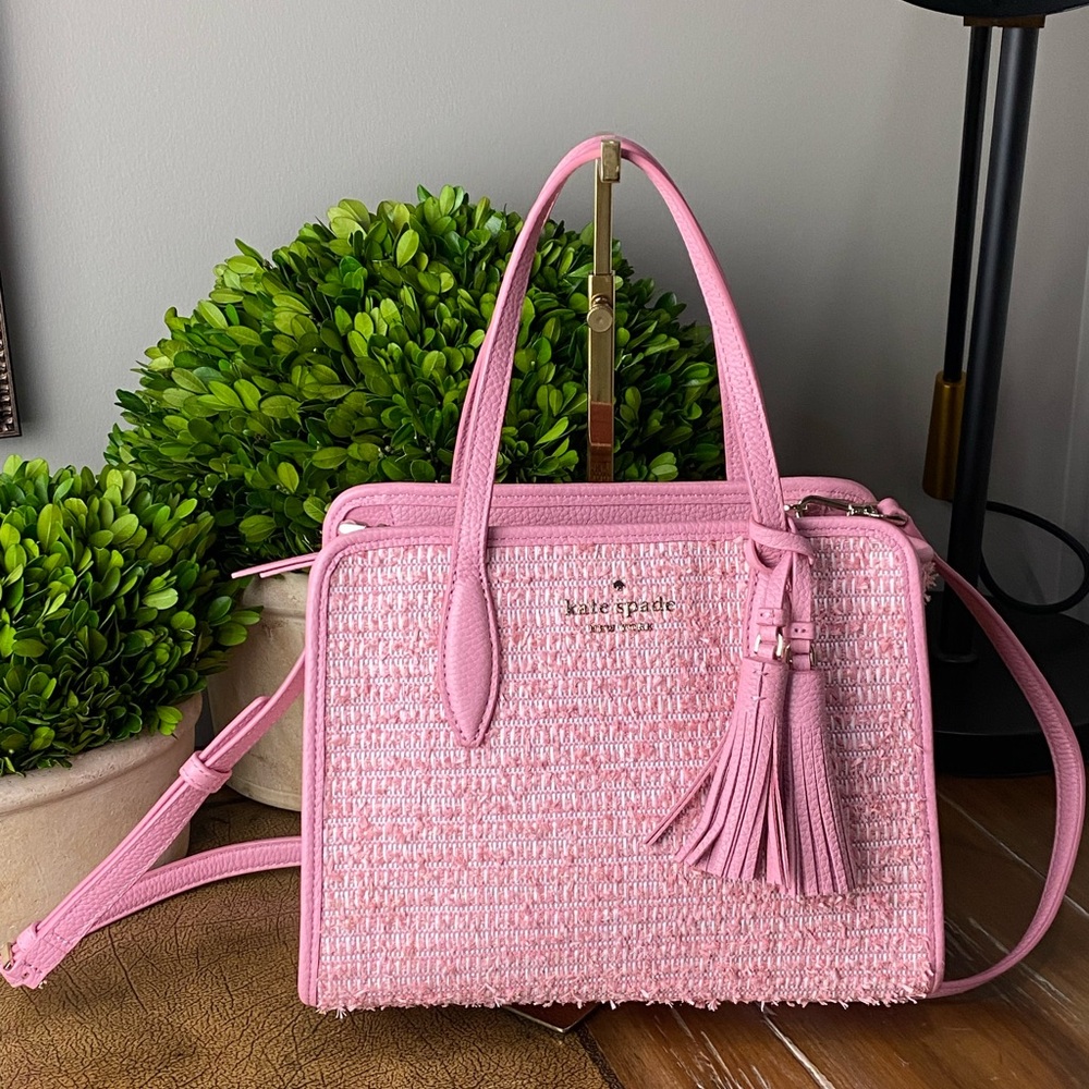 Kate Spade Pink Rowe Summer Tweed Medium Top Zip Satchel - Picture 15 of 17